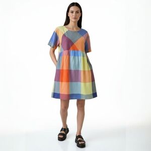 Gorman Green Hip To Be Square Patchwork Dress - Lagenlook Boho Artsy Rainbow XS